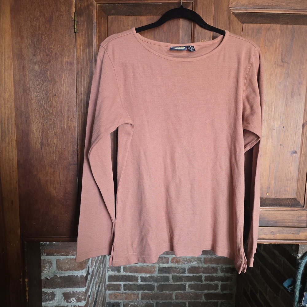 Tommy Bahama Silk Cotton Blend Long Sleeve  Salmon Top - Medium - Boat Neck